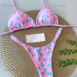 Women's Swimwear QINJOYER Pink Swimwear Women Brazilian Bikini Cute Heart Print Swimsuit Sexy Thong Bikini Set 2023 Bathing Suit Women Beachwear T230417