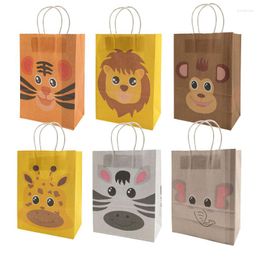 Gift Wrap 5pcs Jungle Animal Paper Bag For Kids Happy Birthday Party Anniversary Decor Baby Shower Children's Day Candy Snack