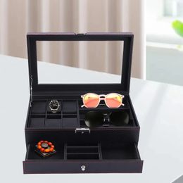 Jewellery Boxes Watch Box for Men Sunglasses Display Case Organiser For 6 Holder 3 Glasses Slots Valet Drawer Rings 231117