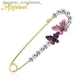 Pins Brooches Ajojewel Large Safety Pins Chic Double Butterfly Pin Brooch Rhinestone Jewellery For Women Suit Broche Femme BijouxL231117