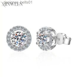 Stud MINWEEN 2CT Certified Moissanite Stud Earrings for Women Platinum Plating Sterling Silver Diamond Ear Studs Wedding Fine JewelryL231117