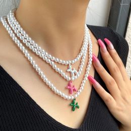 Chains Y2k Enamel Alloy Balloon Puppy Dog Pearl Beaded Necklace For Women Candy Colour Poodle Dogs Animal Necklaces Jewellery