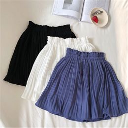 Skirts Spring Summer Korean Chiffon Pleated Mini Skirt Womens High Waist Skirt Pants Sweet Ladies Elastic Waist Slim Skirts PZ3357 230417