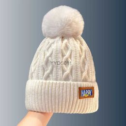 Beanie/Skull Caps Winter Warm Beanie With Pom Ribbed Beanies Classic Label Patch Elastic Knit Hats Cuffed Skull Cap Coldproof Ski Hat For Women YQ231117