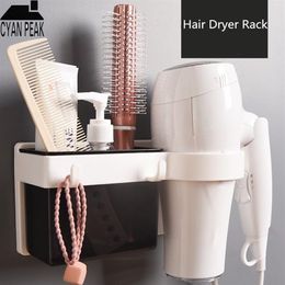 Wall Mounted Bathroom Organiser Hair Dryer Holder Storage Toiletries Household Items Hairdryer Rack Strong Sucker Shelf 210330297i