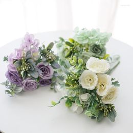 Decorative Flowers Multicolor Silk Rose Artificial Wedding Home DIY Decor High Quality Big Bouquet Foam Accessories Craft Fake Flower