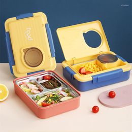 Dinnerware Sets Stainless Steel Lunch Box Leakproof Students 3 Grids Insulation Fresh Container Tableware With Soup Bowl Portable Boxes