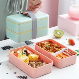 Dinnerware Sets 1 Set 1600ML Lunch Box Portable Handle Good Sealing Bento Air Vent Leak-Proof Microwavable Double Layer Organiser