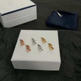 Stylish classic Inverted Triangle Stud pradity Tri-color stud Electric gold-plated earrings