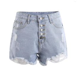 Women's Jeans Summer Vintage Women Pocket Denim Cuff Ripped Frayed Hole Female High Waist Bottom Sexy Casual Shorts