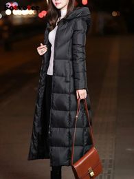 Women's Down Parkas Fotvotee Winter Jacket Women Black Long Puffer Elegant Coat 2023 Vintage Streetwear Thicken Warm Silm Lady Clothes Casual 231116