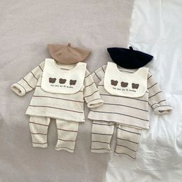 Pyjamas MILANCEL Baby Pyjama Set Stripe Tops And Pants Bear Bib 3 Pcs Sleep Wear 231117