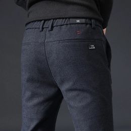 Mens Pants Autumn Winter Thick Casual Men Business Fashion Slim Stretch Black Blue Grey Brand Clothes Brushed Trousers Male 2838 231116