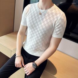 Men's T Shirts 2023 Brand Clothing Men's Summer Casual Short Sleeve T-shirt/Male Slim Fit Plaid Fashion Knit T-Shirts Tees Plus Size