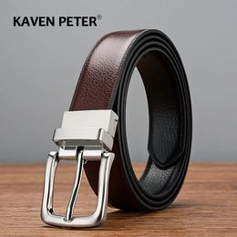 Other Male Leather Belts For Men High Quality Designer Reversible Buckle Business Cowskin Casual Waist Belt 3 0 CM Strap Waistband 231117