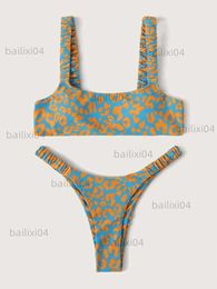 Women's Swimwear Sexy Micro Bikini 2022 Women Orange Leopard Push Up Padded Thong Swimsuit Female Cut Out Bathing Suit Swimwear T230417