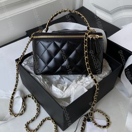 10A Mirror Quality Designers Mini Cosmetic Bags 17cm Womens Quilted Zipper Bag Real Leather Lambskin Black Purse Handbag Crossbody Shoulder Chain Strap Box Bag