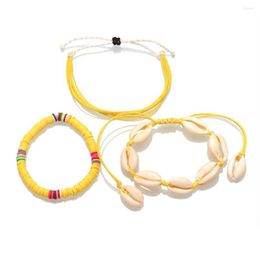 Beaded Strand Boho Mtistring Cowrie Seashell Polymer Clay Heishi Beads 3Pcs Stacklabe Bracelet Women Waterproof Summer Beach Surf Dhga Dhija