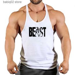 Men's Tank Tops 2022 Mens Sportswear Tank Top Gym Singlet Training Bodybuilding Streetwear Male Sleeveless Fitness Vest BEAST Print Muscle Shirt T230417