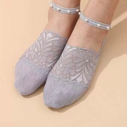 Women Socks 1 Pairs Pearl Lace Sock Slippers Invisible Footsies Shoe Anti-slip For Girls Ballerina