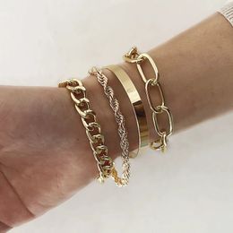 Chain Boho Thick Gold Colour Charm Bracelets Bangles Fashion Jewellery 4pcs Punk Curb Cuban Set for Women Gifts 231117