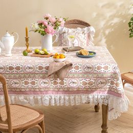 Table Cloth Pink Lace Tablecloth Romantic Tulip Rectangular Teatable Cover Exquisite Retro Warmhouse Gift Home Decoration