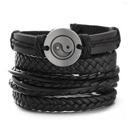 Charm Bracelets 5Pcs/6Pcs Fashion Combination Bracelet Men's Woven Leather Wood Beads Adjustable Bangles Set Vintage Jewellery Gifts