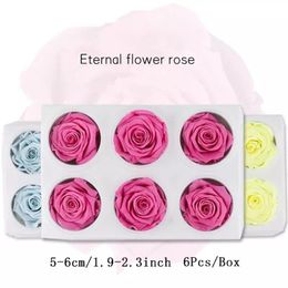 6Pcs BOX High Quality Preserved Flower Rose Heads Immortal 5-6CM Diameter Mothers Day Gift Eternal Life Flower Material Gift Box 2246E