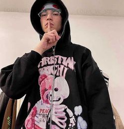 Men's Hoodies Sweatshirts Gothic Skull Bear Oversized Hoodie Women Y2K Streetwear Retro Loose Jacket Harajuku Punk Trend Fashion Zip Sweatshirt Women T231117