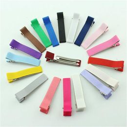 100pcs 20 Colors 50mm Double Prong Alligator Hair Clip Kids Grosgrain Ribbon Covered Hairpin Barrettes DIY Hair Accessories 210812289E