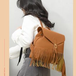 School Bags Women Fashion Backpacks Retro Frosted Fringed Shoulder Handbag Versatile High-capacity Shopping Backpack