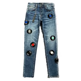ns stack man Wash destroyed patched zipper fly black CLASSIC skinny leg fit Purple Jeans denim STRAIGHT JEAN Casual Sweatpants designer 91YG