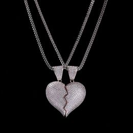 Iced Out Broken Heart Pendant Necklace For Mens Womens Fashion Hip Hop Jewellery Lover Necklaces 1 Pair2976
