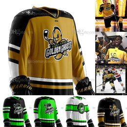 Golden Ghosts Brent Pedersen Matthew Boudens Vincent Marleau Jimmy Poreda Darian Skeoch Peter Tischke Savannah Ghost Pirates Custom Hockey Jersey