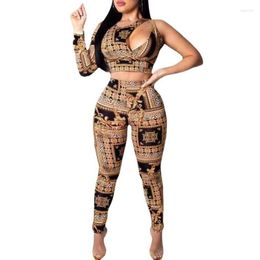 Ethnic Clothing Tracksuits 2 Piece Sets Women Outfit Tight Sexy Suit One Shoulder Sleeve Wrap Top Trousers Set Printed African Summer