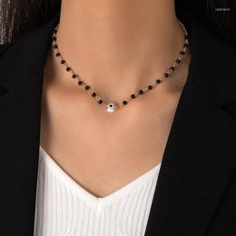 Chains HuaTang Y2K Black Beaded Clavicle Chian Choker Neckalce Funny Eyes Gold Color Alloy Metal For Women Girls Jewelry Collar 23285