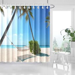 Shower Curtains 3d Curtain Palm Trees 200x200 Beach Waterproof Fabric Washable With Bathroom Rings233e