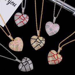 Broken Heart Necklaces Iced Out Pendant Hip Hop Jewellery Women Fashion Bling Necklace Crystal Rhinestone Love Charm Gold Silver Cha277S