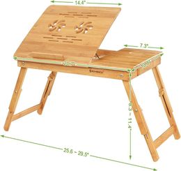 Bedroom Furniture Bamboo Laptop Desk with Adjustable Angled Top with Folding Legs For BedroomBedStudy 138quotD x 295quotW 5461456