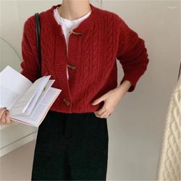 Women's Knits H9ED Women Knitted Cardigan Coat Crew Neck Open Front Button Down Loose Sweater Tops
