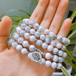 Strand Wholesale Fashion 8mm Natural 108 Mala Howlite Beads Lotus Bracelet /Necklace High Quality Yogi Jewellery Women Girl Gift