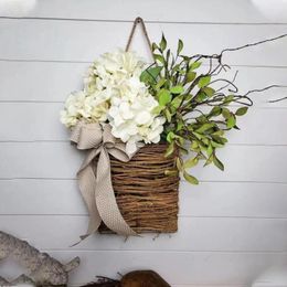 Decorative Flowers Beautiful Simulation Flower Basket With Lanyard Door Hanging Plant No Watering Wicker Ornamental