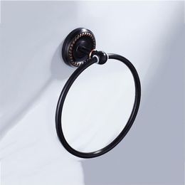 Black Towel Rings Brass Round Towel Hand Holders Wall Mounted Antique Vintage Towels Ring Creative Bathroom Accessories Bronze272g