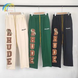 Mens Jeans Black Green Apricot Rhude Sweatpants Men Women 1 Loose Towel Embroidered Casual Pants Jogger Multi Pocket Trousers 231117