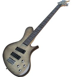 Unusual Shape 5 Strings Electric Bass Guitar with Flame Maple Veneer,Chrome Hardware,Can be Customised