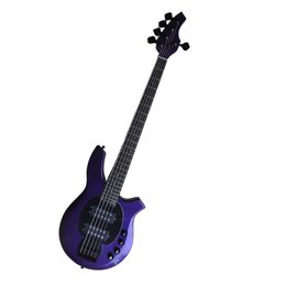 Metallic Purple 5 Strings Electric Bass Guitar with Black Hardware HH Pickups Offer Logo/Color Customize