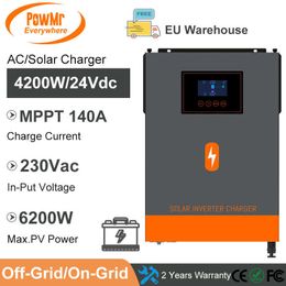 MPPT On-Grid/Off-Grid Solar Inverter 4200W 24V DC with 140A Solar Charger Controller 230V Out-put and Solar Panels Max PV 500VDC