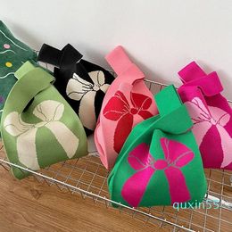 Designer- Evening Bags Candy Colour Flower Pattern Knit Top-handle Handbag Designer Women's Shopping Wrist Bag Small Shopper Purses Female