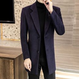 Men's Trench Coats High Quality Autumn Winter Men's Mid-Length Woolen Top Coat Business Casual Solid Color Overcoat Outwear Warm Windbreaker Jacket Q231118