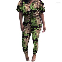 Ethnic Clothing Jacket Trouser African Women Top And Pant 2 Pieces Set Short Sleeve Zipper Tops Dashiki Print Pants ClothingWY5696
